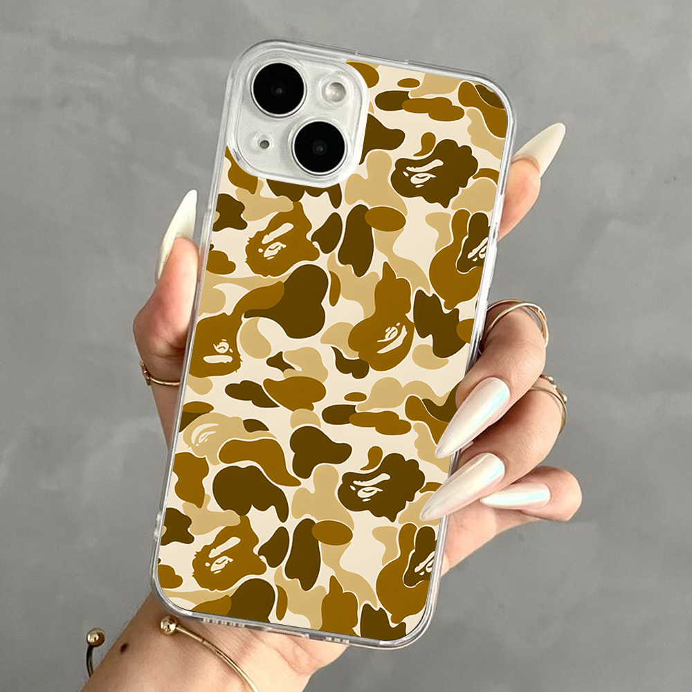 Bape Tan Camo Phone Case – Dark Meme Aesthetic Horror Cover for iPhone 11 12 13 14 15 16 Pro Max Samsung S22 S23 S24 S24.99 Ultra Plus