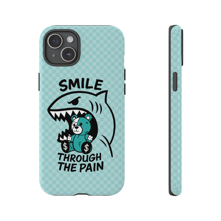 Smile Through the Pain Shark Bear Phone Case – Cool Cartoon Design for iPhone 11 12 13 14 15 16 Pro Max & Samsung Galaxy S20 S21 S22 S23 S24 Ultra