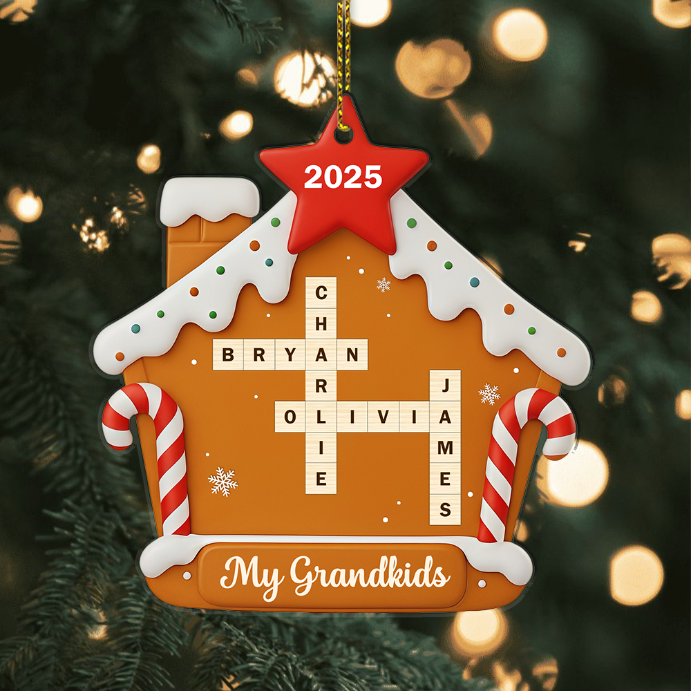 Custom Acrylic Gingerbread House Ornament – Personalized Crossword Name Christmas Decoration for Grandkids 2025
