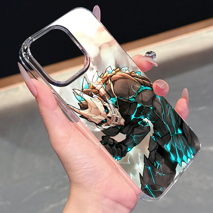 Anime Demon Warrior Phone Case, Blue Lightning Skeleton Armor Design for iPhone 12 13 14 15 Pro Max