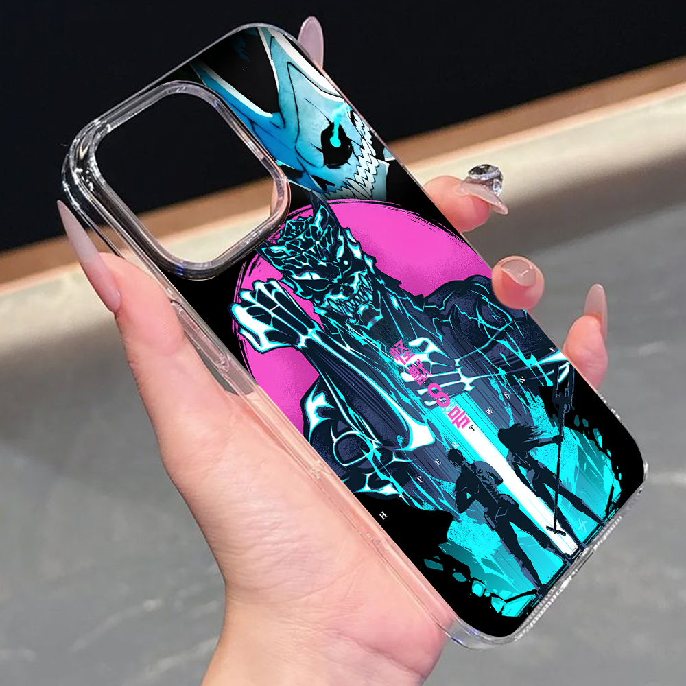 Neon Anime Demon Phone Case, Cyberpunk Monster Design for iPhone 12 13 14 15 Pro Max – Blue & Pink Street Style