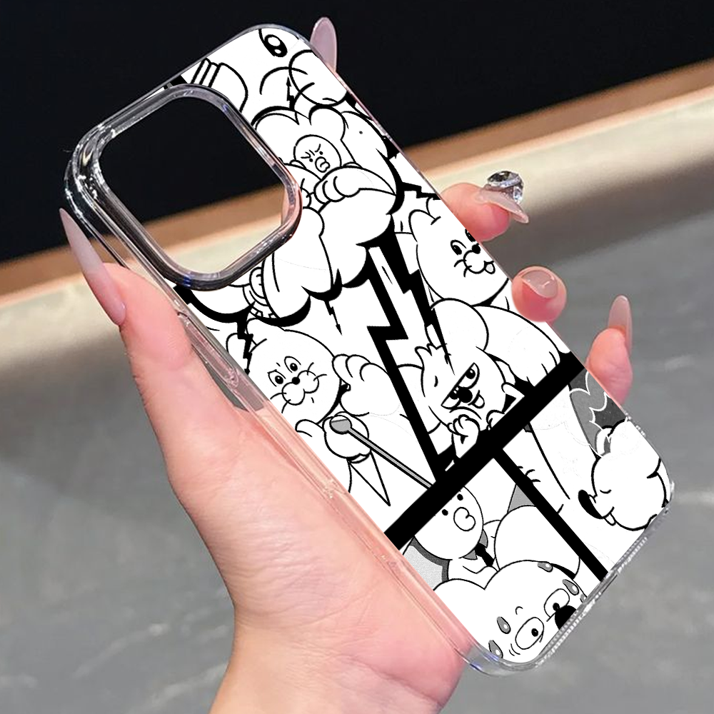 Funny Black White Comic Bunny Phone Case – Cute Cartoon iPhone 11 12 13 14 15 16 Pro Max & Samsung