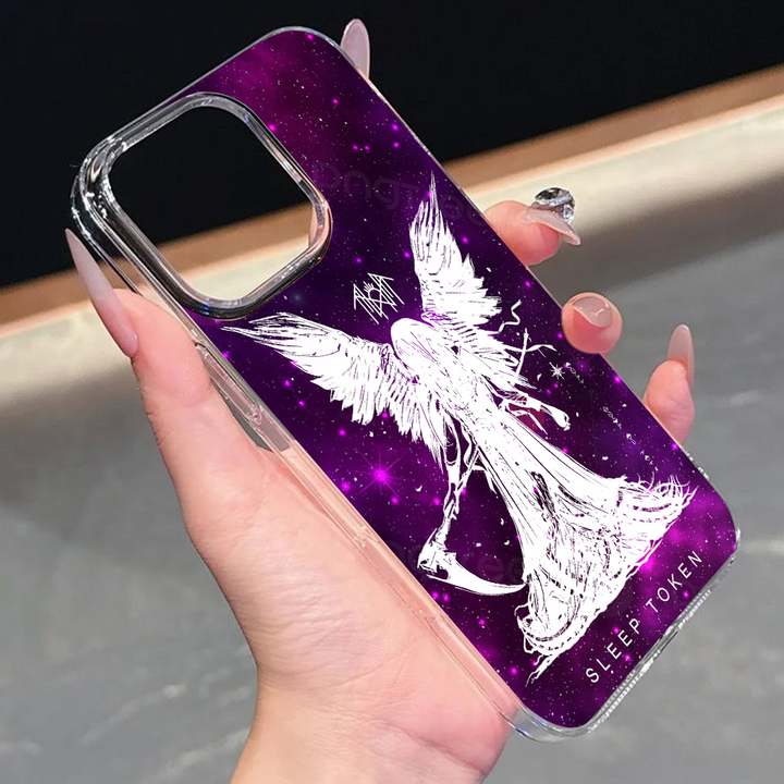 Celestial Angel Scythe Phone Case – Gothic Purple Galaxy Design, Ethereal Aesthetic Cover for iPhone 11 12 13 14 15 16 Pro Max Samsung S22 S23 S24 S24.99 Ultra Plus