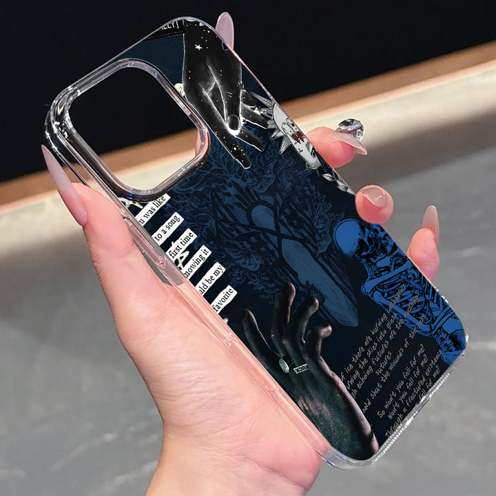 Skeleton Blue Grunge Phone Case – Dark Alternative Art Cover for iPhone 11 12 13 14 15 16 Pro Max, Sleep Token Inspired Design