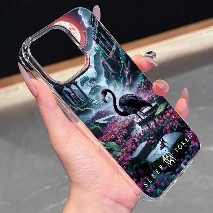 Fantasy Flamingo Dreamland Phone Case – Surreal Sleep Token Scenery Design for iPhone 11 12 13 14 15 16 Pro Max, Vibrant Night Garden