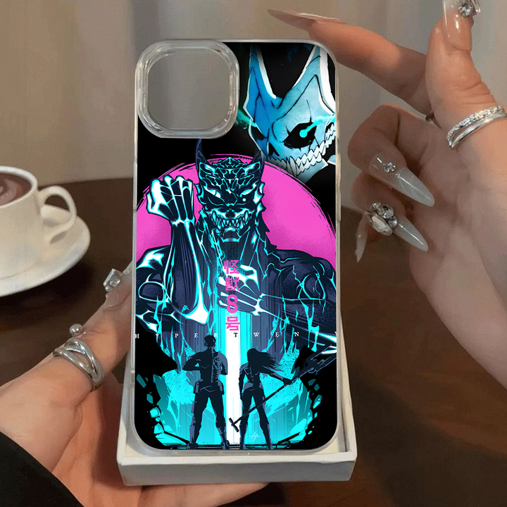Neon Anime Demon Phone Case, Cyberpunk Monster Design for iPhone 12 13 14 15 Pro Max – Blue & Pink Street Style
