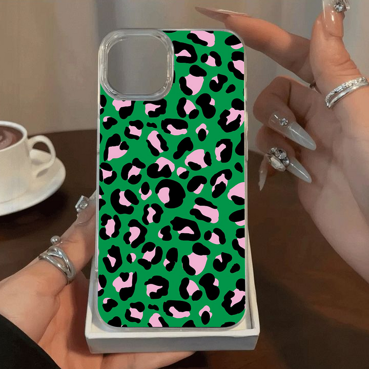 Leopard Print Phone Case Collection – Pastel Purple, Rainbow Gradient & Green with Pink Accents