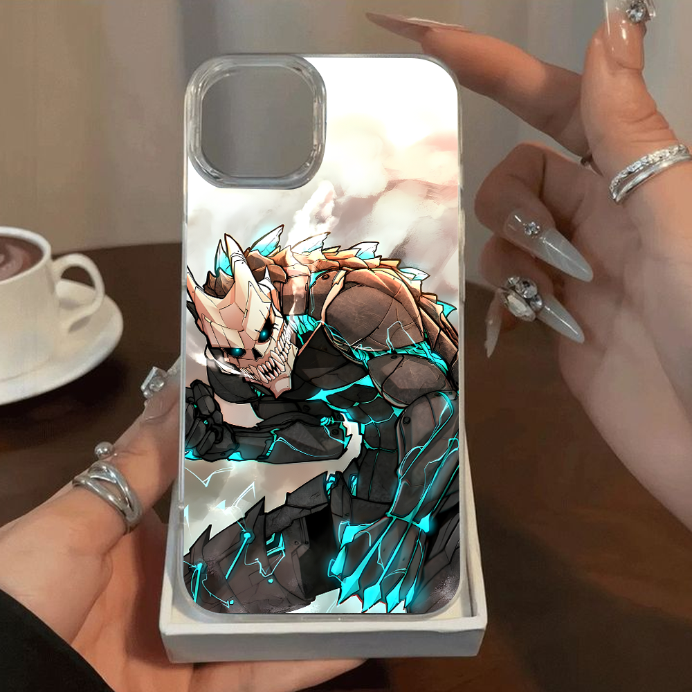 Anime Demon Warrior Phone Case, Blue Lightning Skeleton Armor Design for iPhone 12 13 14 15 Pro Max