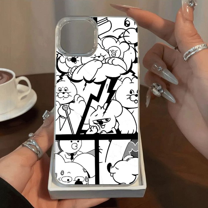 Funny Black White Comic Bunny Phone Case – Cute Cartoon iPhone 11 12 13 14 15 16 Pro Max & Samsung