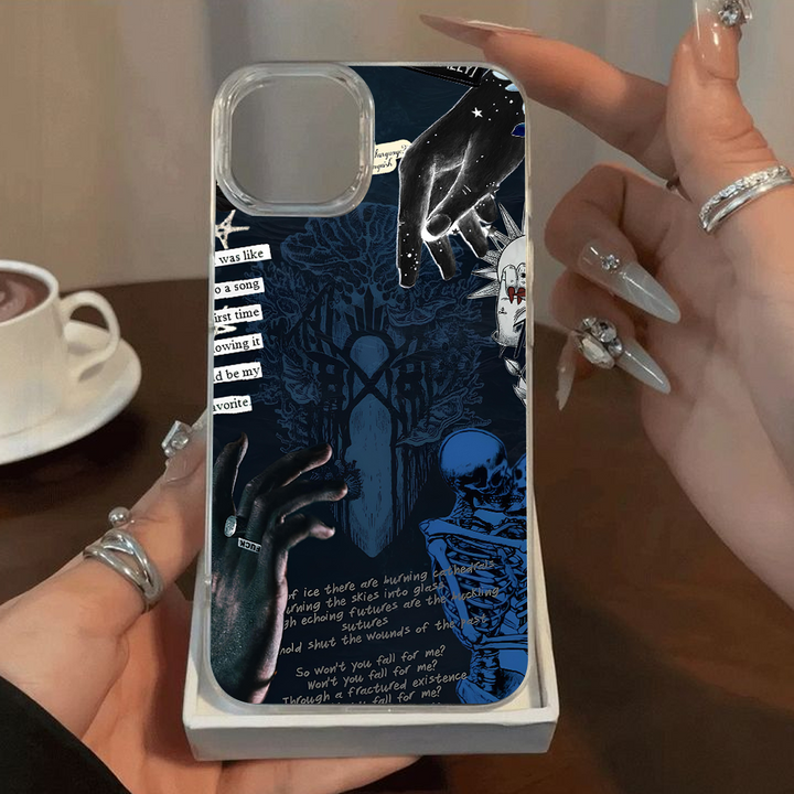 Skeleton Blue Grunge Phone Case – Dark Alternative Art Cover for iPhone 11 12 13 14 15 16 Pro Max, Sleep Token Inspired Design