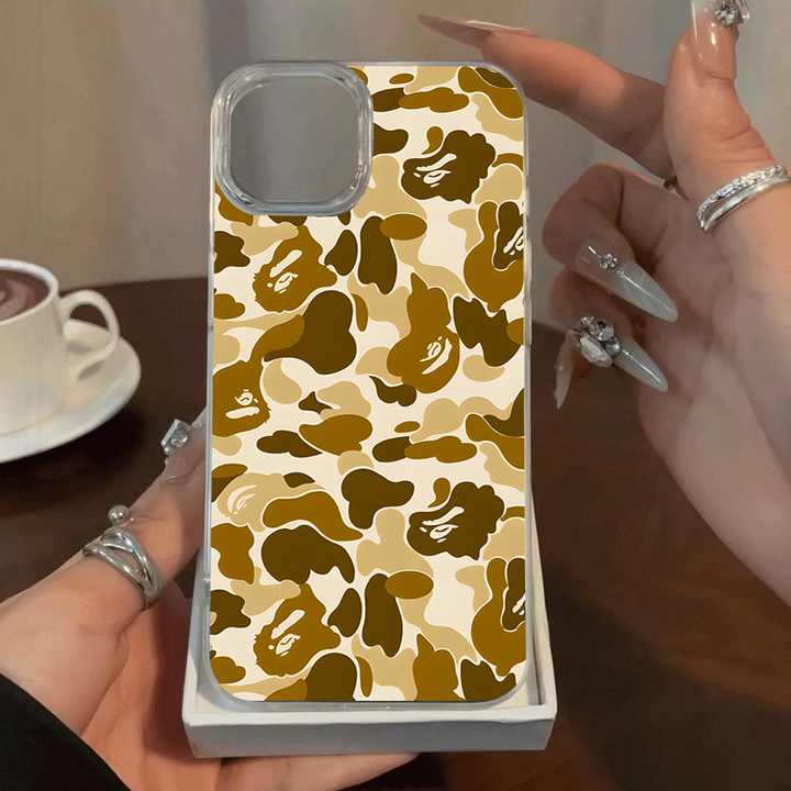 Bape Tan Camo Phone Case – Dark Meme Aesthetic Horror Cover for iPhone 11 12 13 14 15 16 Pro Max Samsung S22 S23 S24 S24.99 Ultra Plus