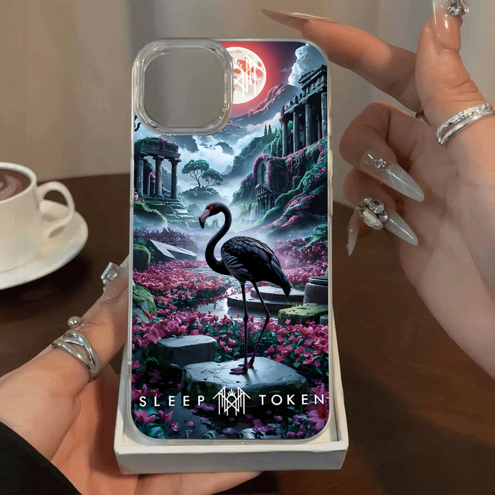 Fantasy Flamingo Dreamland Phone Case – Surreal Sleep Token Scenery Design for iPhone 11 12 13 14 15 16 Pro Max, Vibrant Night Garden