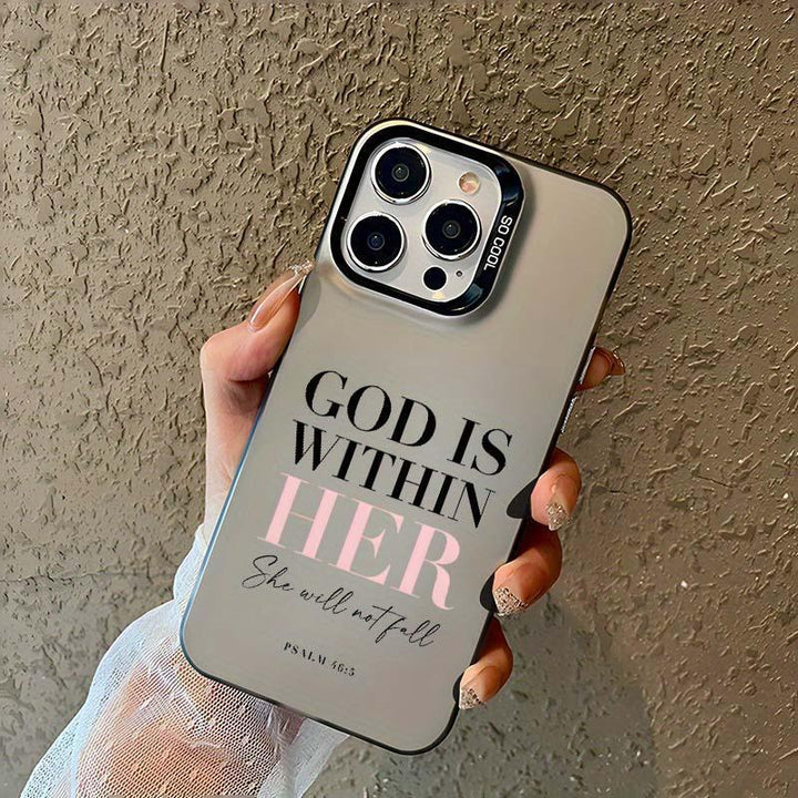 Letter Christian Pattern God Is Within Her Anti-drop Protective Phone case, For iPhone 16/15/14/13/12/11/8/7, XR, XS, X, Pro Max Shockproof