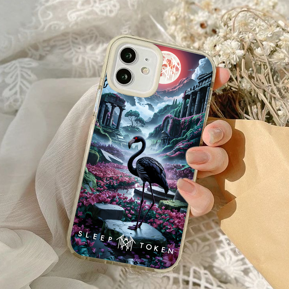 Fantasy Flamingo Dreamland Phone Case – Surreal Sleep Token Scenery Design for iPhone 11 12 13 14 15 16 Pro Max, Vibrant Night Garden