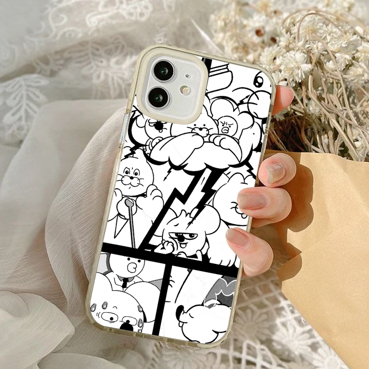 Funny Black White Comic Bunny Phone Case – Cute Cartoon iPhone 11 12 13 14 15 16 Pro Max & Samsung