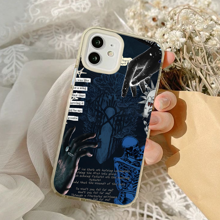 Skeleton Blue Grunge Phone Case – Dark Alternative Art Cover for iPhone 11 12 13 14 15 16 Pro Max, Sleep Token Inspired Design