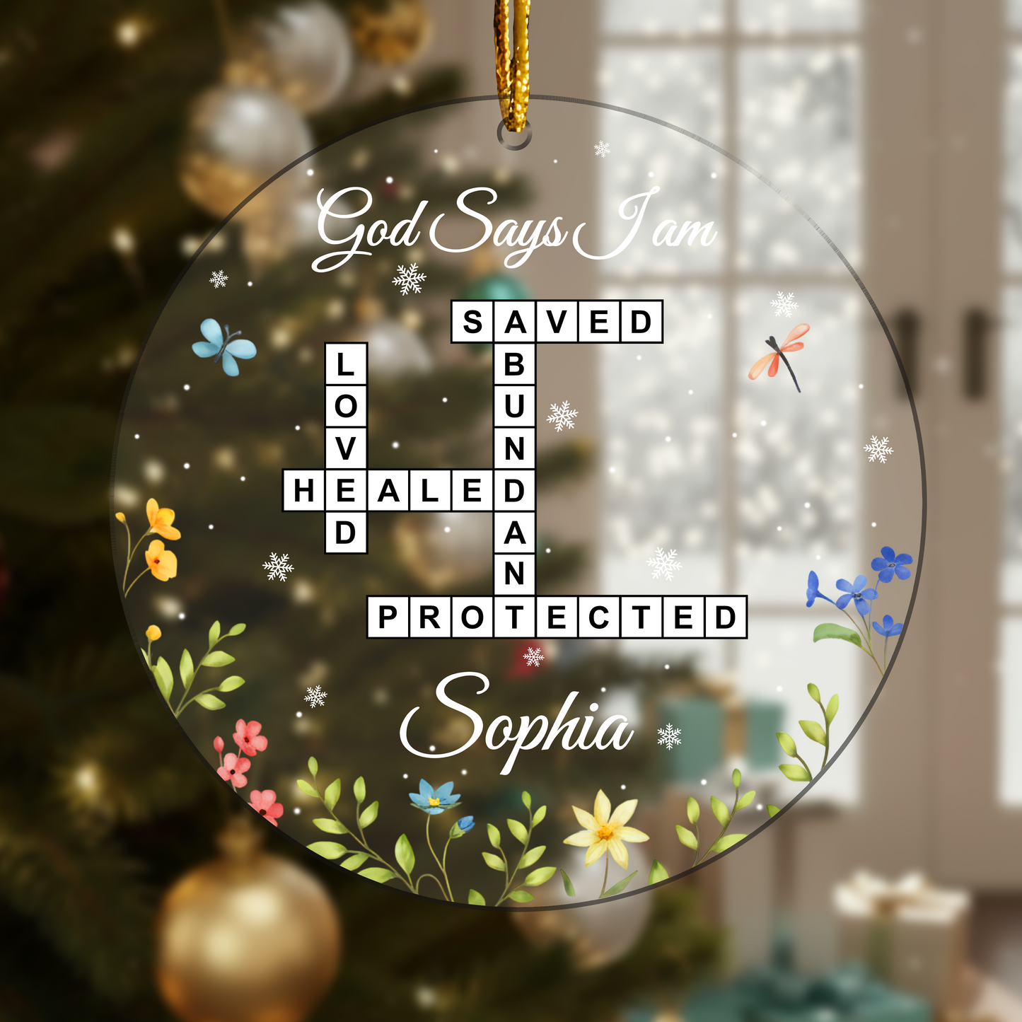 Custom “God Says I Am” Acrylic Ornament – Personalized Christian Gift with Name and Scripture Words