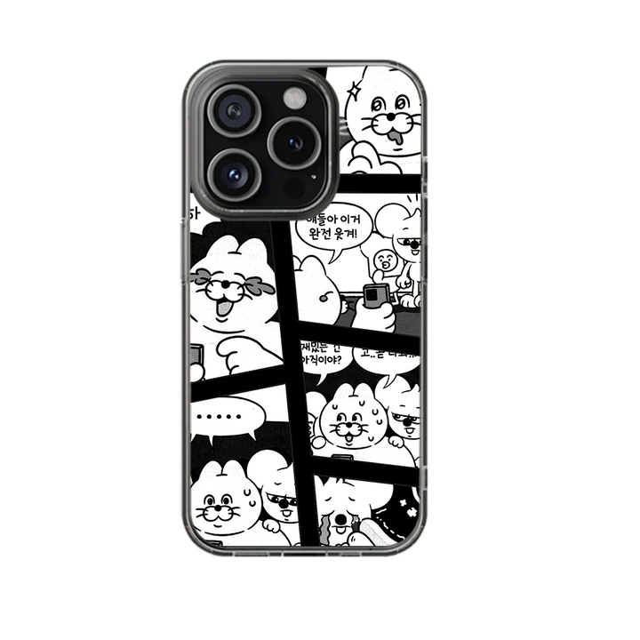 Cute Black and White Manga Comic Phone Case – Funny Cartoon Style for iPhone 11 12 13 14 15 16 Pro Max & Samsung