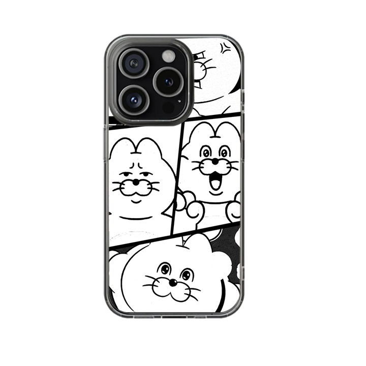 Funny Black White Comic Bunny Phone Case – Cute Cartoon iPhone 11 12 13 14 15 16 Pro Max & Samsung