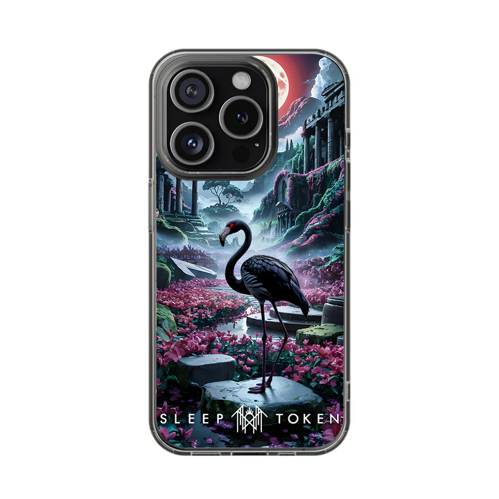 Fantasy Flamingo Dreamland Phone Case – Surreal Sleep Token Scenery Design for iPhone 11 12 13 14 15 16 Pro Max, Vibrant Night Garden
