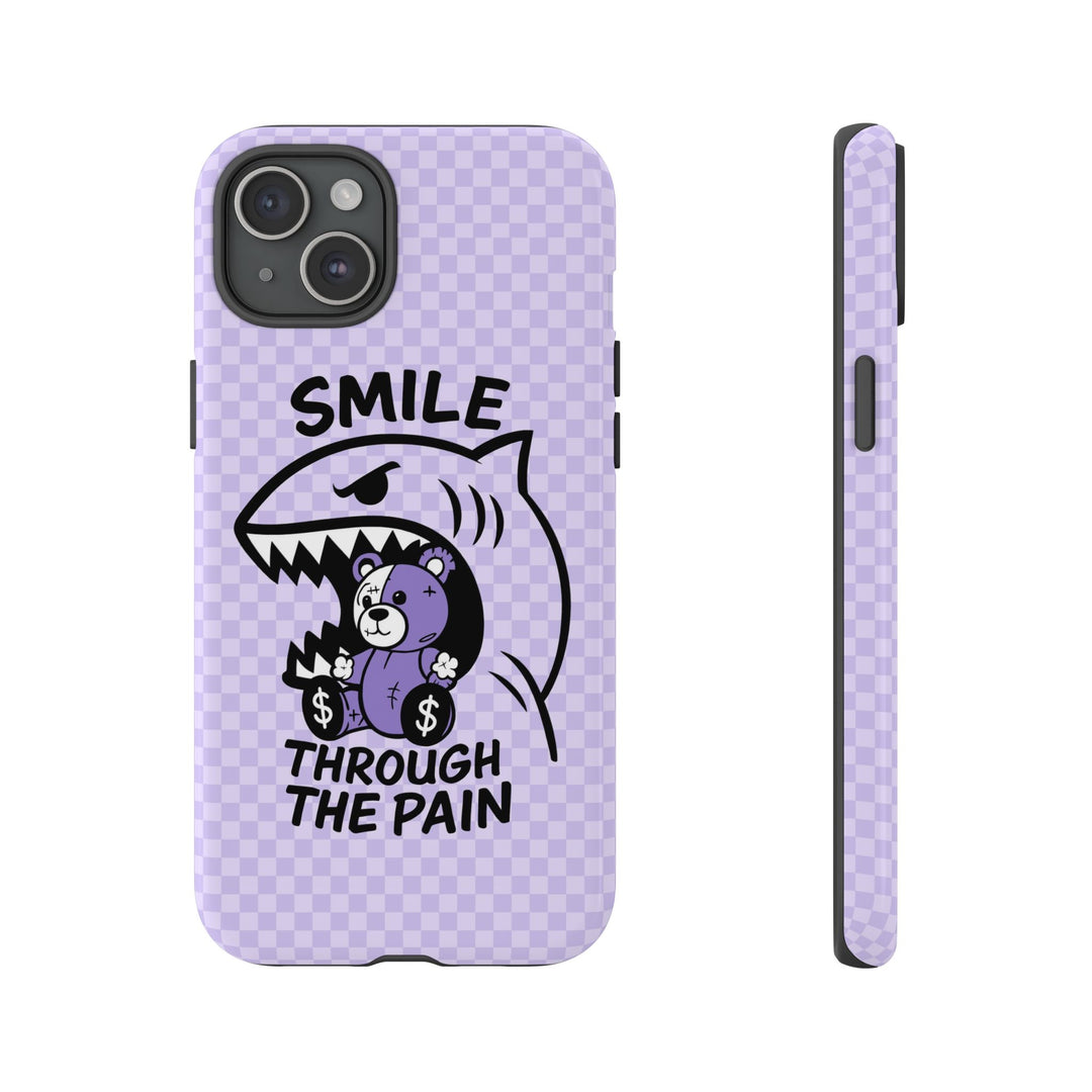 Smile Through the Pain Bear iPhone and Samsung Case – Edgy Cartoon Shark Cover for iPhone 11 12 13 14 15 16 Pro Max