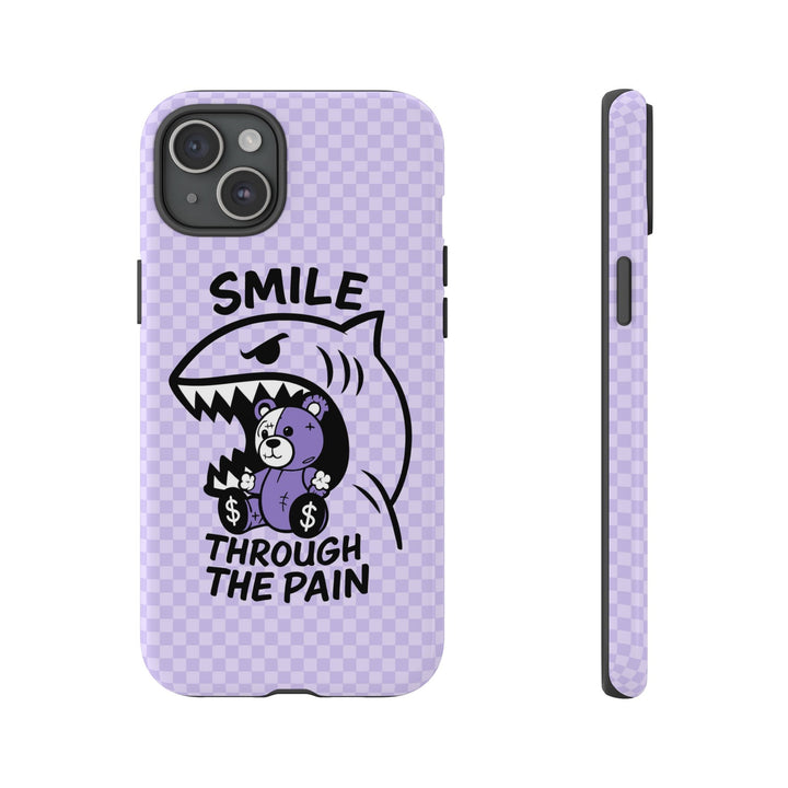 Smile Through the Pain Bear iPhone and Samsung Case – Edgy Cartoon Shark Cover for iPhone 11 12 13 14 15 16 Pro Max