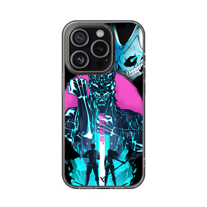 Neon Anime Demon Phone Case, Cyberpunk Monster Design for iPhone 12 13 14 15 Pro Max – Blue & Pink Street Style