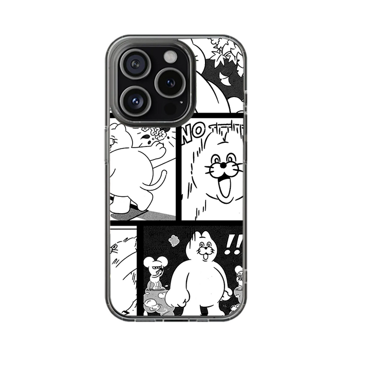 Cute Black and White Manga Comic Phone Case – Funny Cartoon Style for iPhone 11 12 13 14 15 16 Pro Max & Samsung