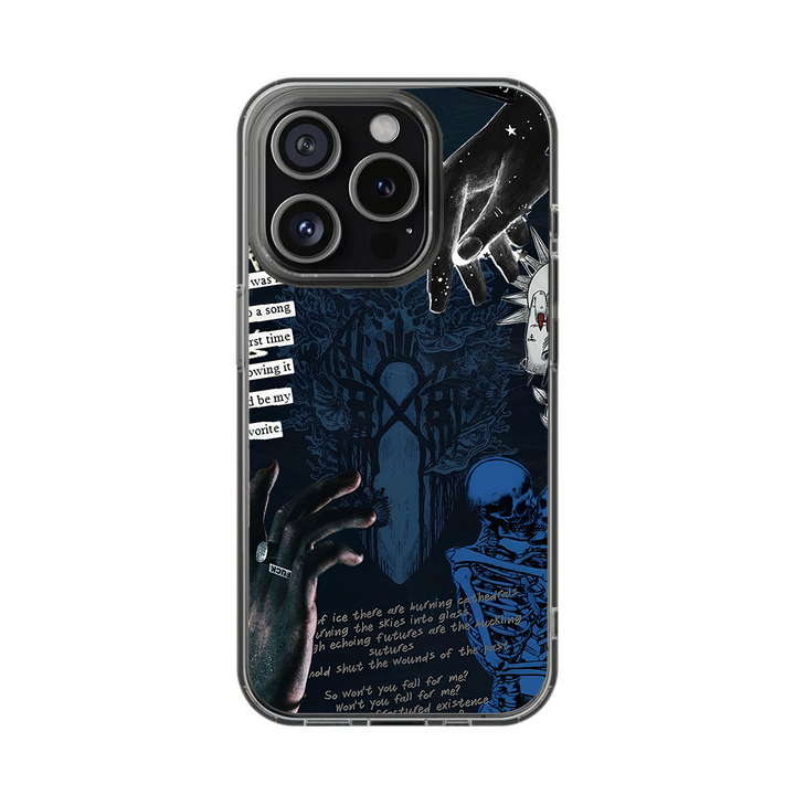 Skeleton Blue Grunge Phone Case – Dark Alternative Art Cover for iPhone 11 12 13 14 15 16 Pro Max, Sleep Token Inspired Design