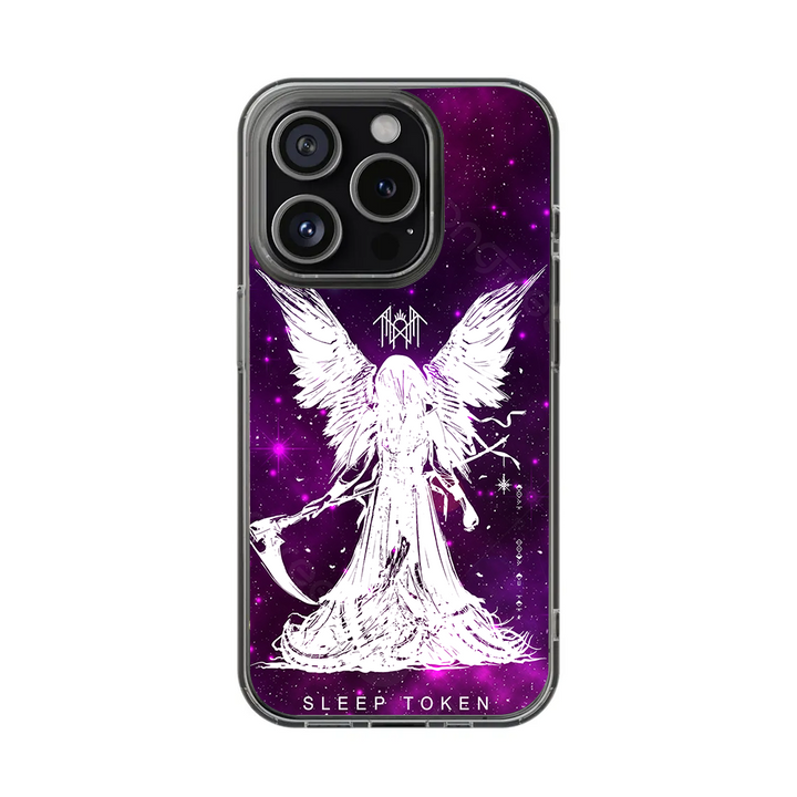 Celestial Angel Scythe Phone Case – Gothic Purple Galaxy Design, Ethereal Aesthetic Cover for iPhone 11 12 13 14 15 16 Pro Max Samsung S22 S23 S24 S24.99 Ultra Plus
