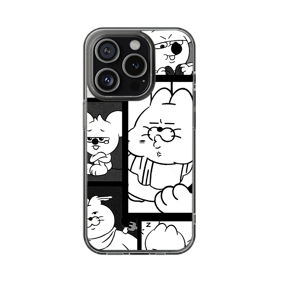 Cute Black and White Manga Comic Phone Case – Funny Cartoon Style for iPhone 11 12 13 14 15 16 Pro Max & Samsung