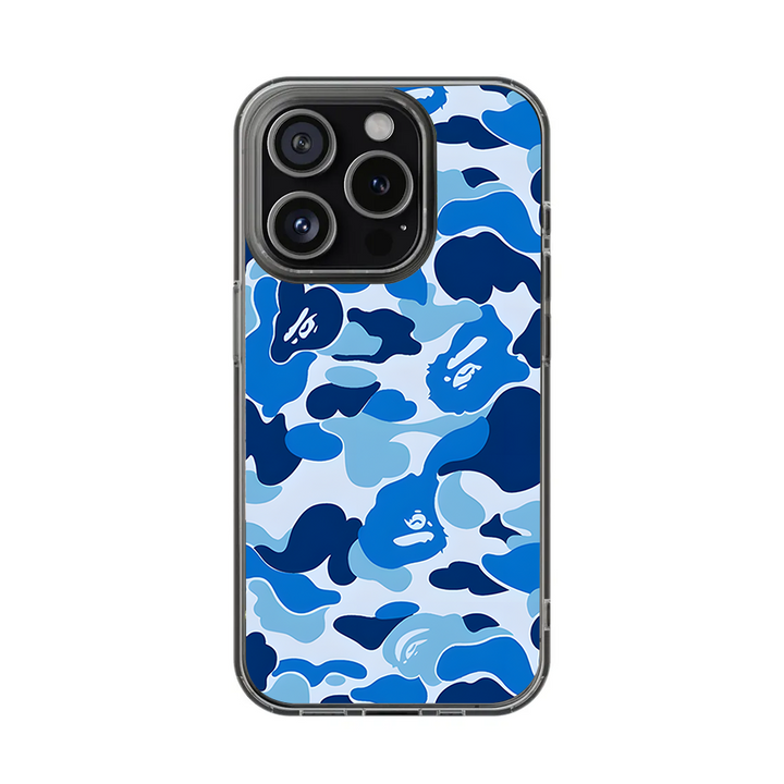 Bape Blue Camo Phone Case – Dark Meme Aesthetic Horror Cover for iPhone 11 12 13 14 15 16 Pro Max Samsung S22 S23 S24 S24.99 Ultra Plus