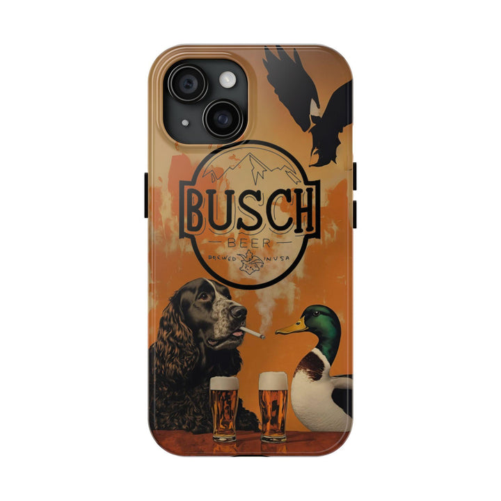 Camo Old School Duck Dog Busch Beer Tough Phone Case, Real Hunting For iPhone X 11 12 13 14 15 16 Pro Max Plus Gift for Her, Him