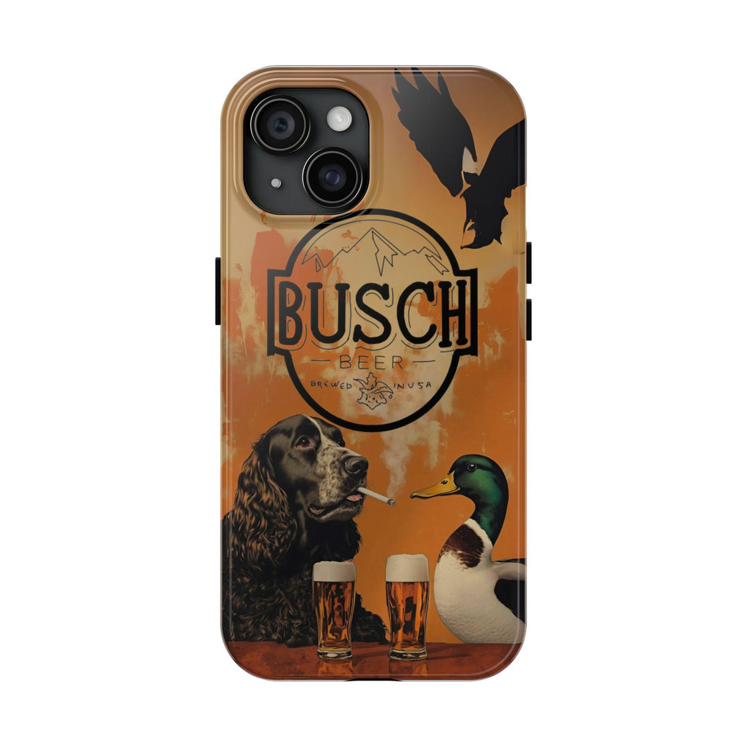 Camo Old School Duck Dog Busch Beer Tough Phone Case, Real Hunting For iPhone X 11 12 13 14 15 16 Pro Max Plus Gift for Her, Him