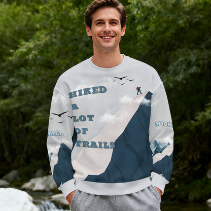 Hiking Mountain Trails 3D Sweatshirt – Personalized Custom Name Outdoor Adventure Gift