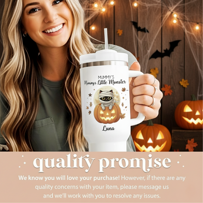 Custom Halloween Tumbler for Cat Lovers | Personalized Black Cat & Ghost Design | 20oz or 40oz Halloween Travel Cup | Perfect Customizable Gift for Halloween | Halloween Gift for Lovers, Mom