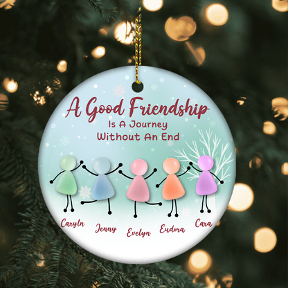 Custom A Good Friendship Circle Ceramic Ornament with Acrylic Pieces – Personalized Names & Quote And Best Friend Christmas Gift