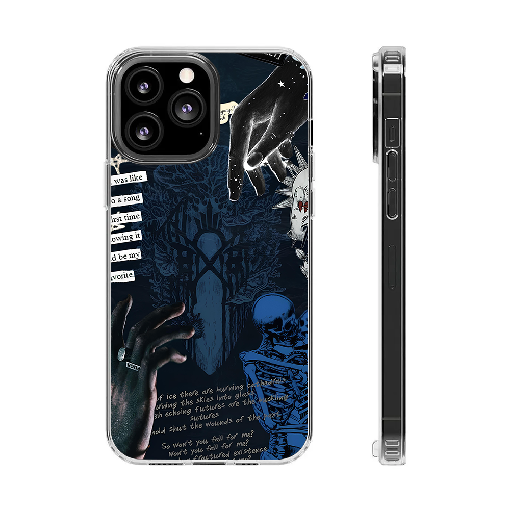 Skeleton Blue Grunge Phone Case – Dark Alternative Art Cover for iPhone 11 12 13 14 15 16 Pro Max, Sleep Token Inspired Design