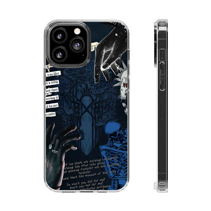 Skeleton Blue Grunge Phone Case – Dark Alternative Art Cover for iPhone 11 12 13 14 15 16 Pro Max, Sleep Token Inspired Design
