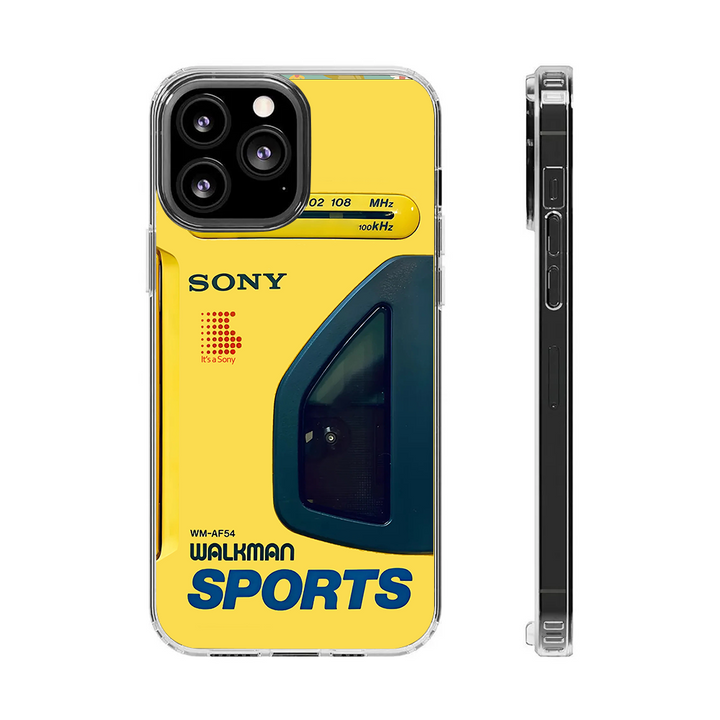 Vintage Alarm Player Phone Case – Walkman B52 Inspired Yellow Shell for iPhone 11 12 13 14 15 16 Pro Max Samsung S22 S23 S24 S24.99 Ultra Plus