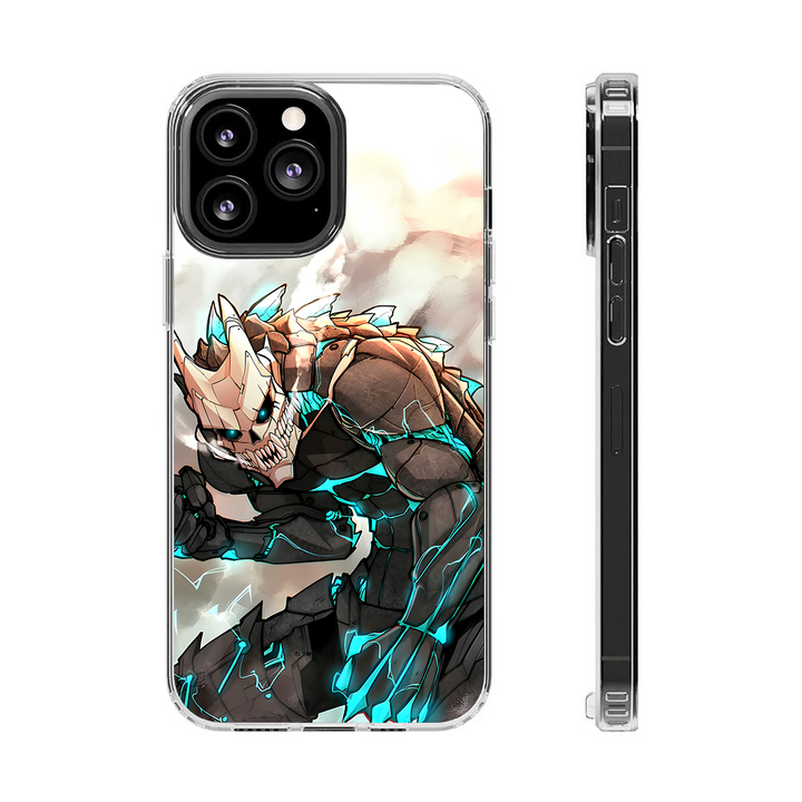 Anime Demon Warrior Phone Case, Blue Lightning Skeleton Armor Design for iPhone 12 13 14 15 Pro Max