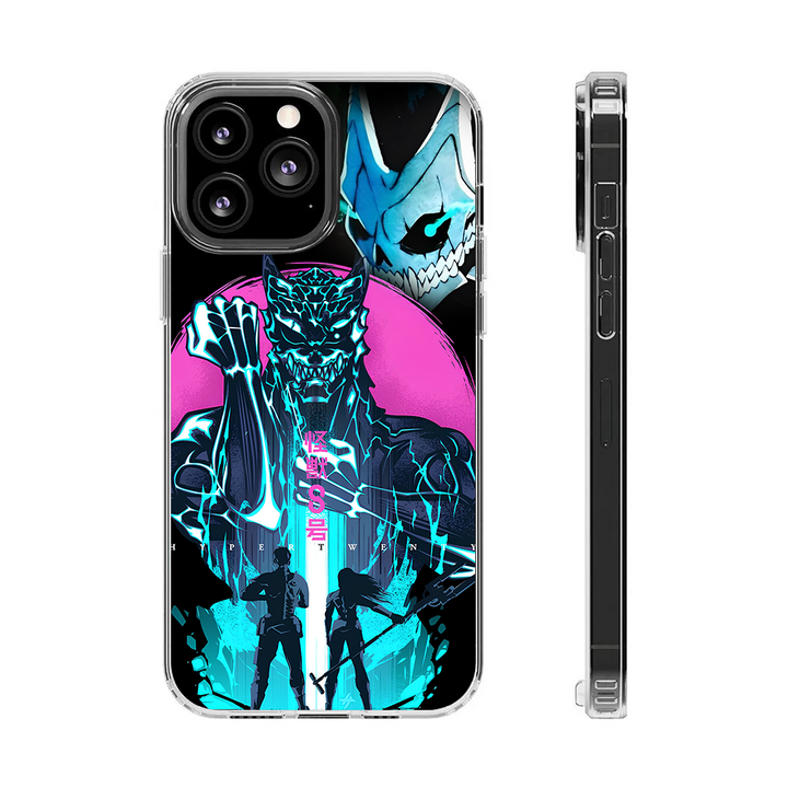 Neon Anime Demon Phone Case, Cyberpunk Monster Design for iPhone 12 13 14 15 Pro Max – Blue & Pink Street Style