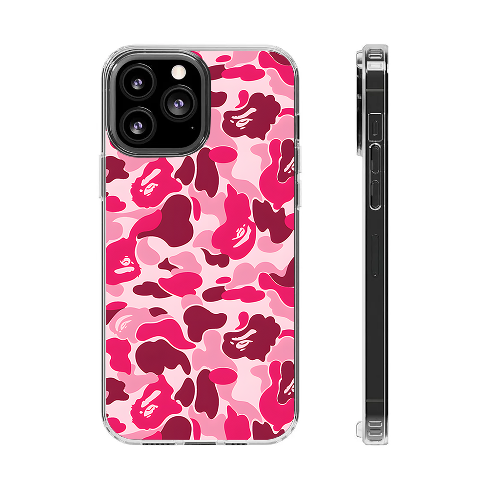 Bape Pink Camo Phone Case – Dark Meme Aesthetic Horror Cover for iPhone 11 12 13 14 15 16 Pro Max, Music Fan Gift Idea