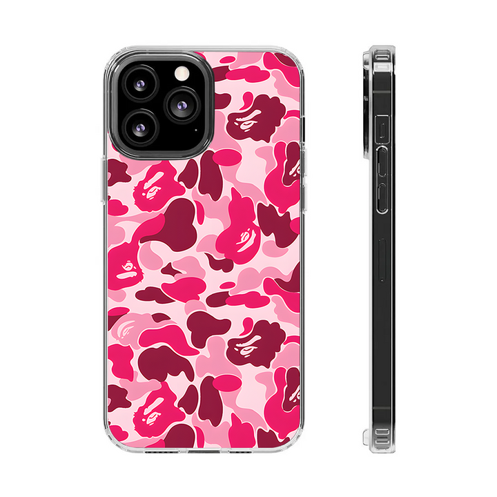 Bape Pink Camo Phone Case – Dark Meme Aesthetic Horror Cover for iPhone 11 12 13 14 15 16 Pro Max, Music Fan Gift Idea