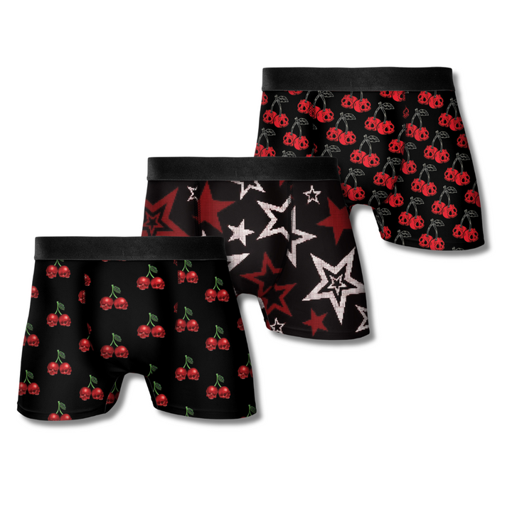 Men’s Cherry Pattern Boxer – Stretchy, Breathable Underwear, Unique Design, Mid-waist, Dynamic Streetwear Style