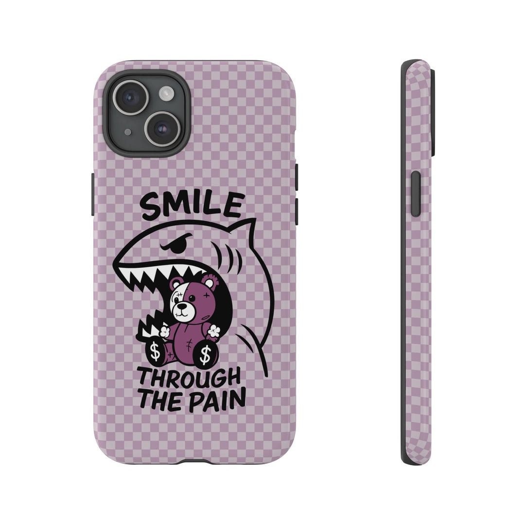 Smile Through the Pain Bear iPhone and Samsung Case – Edgy Cartoon Shark Cover for iPhone 11 12 13 14 15 16 Pro Max