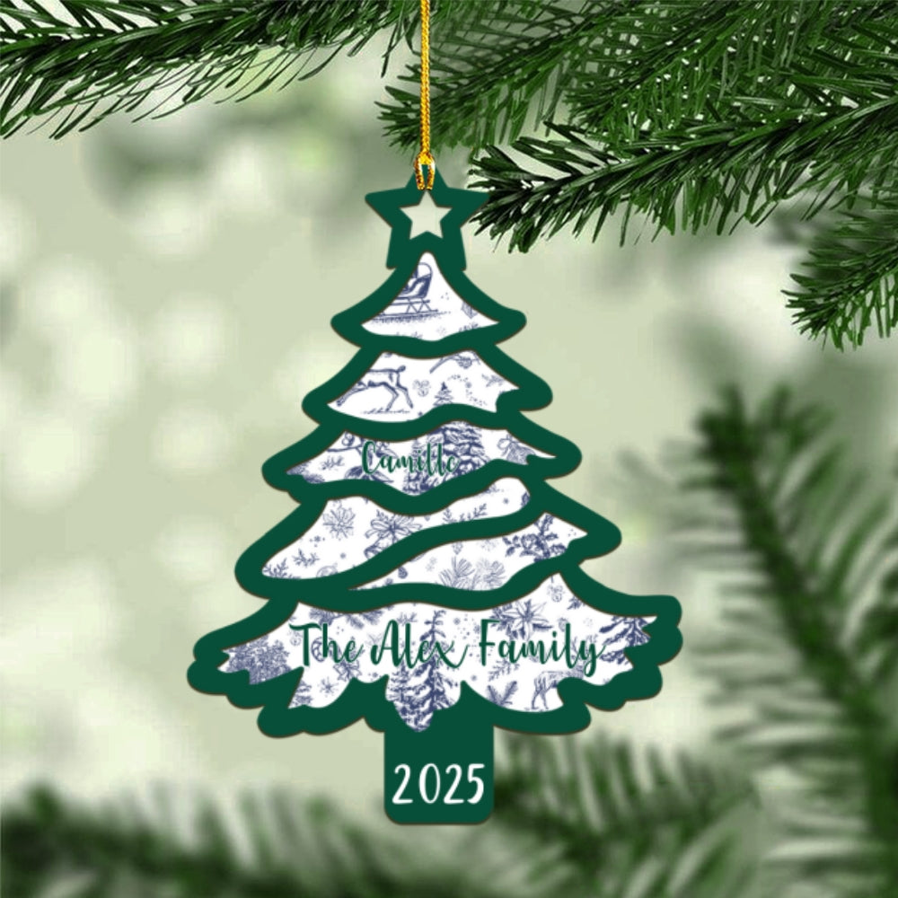 Family Name Christmas Tree Ornament – Personalized Holiday Decoration with Year