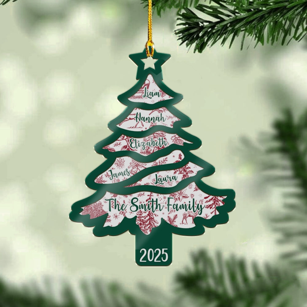 Family Name Christmas Tree Ornament – Personalized Holiday Decoration with Year