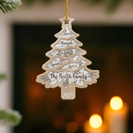 Family Name Christmas Tree Ornament – Personalized Holiday Decoration with Year
