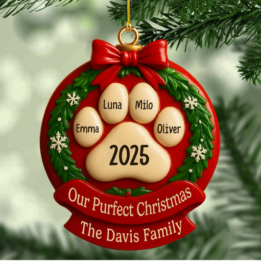 Our Purrfect Christmas Ceramic Ornament – Personalized  Pet Paw Print with Names & Family Customization